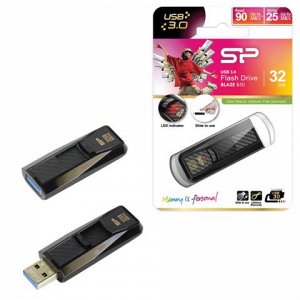 Флэш-диск 32GB SILICON POWER B50 USB 3.0, черный, SP032GBUF3