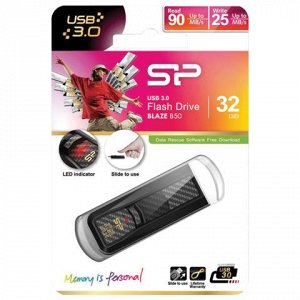 Флэш-диск 32GB SILICON POWER B50 USB 3.0, черный, SP032GBUF3