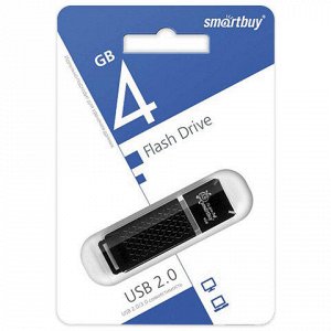 Флэш-диск 4GB SMARTBUY Quartz USB 2.0, черный, SB4GBQZ-K