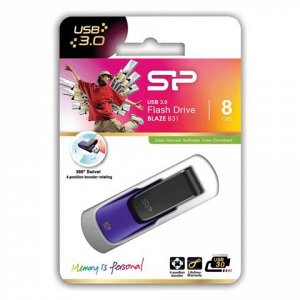 Флэш-диск 8GB SILICON POWER B31 USB 3.0, фиолетовый, SP008GB