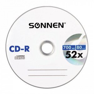 Диск CD-R SONNEN 700Mb 52x Slim Case (1 штука), 512572