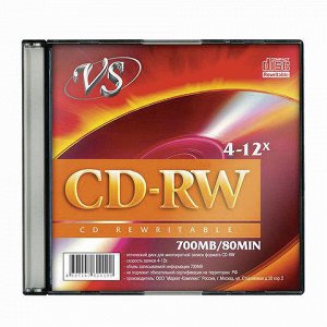 Диск CD-RW VS 700Mb 4-12x Slim Case (1 штука), VSCDRWSL01 (ш