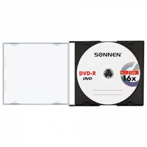 Диск DVD-R SONNEN 4,7Gb 16x Slim Case (1 штука), 512575