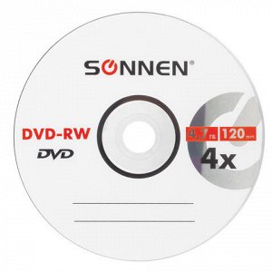 Диск DVD-RW (минус) SONNEN 4,7Gb 4x Slim Case (1 штука), 512
