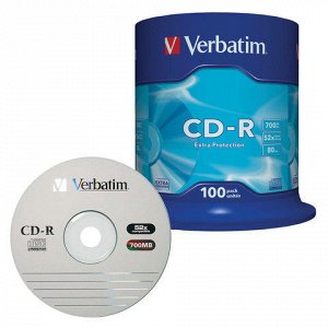 Диски CD-R VERBATIM 700Mb 52х 100шт Cake Box  43411