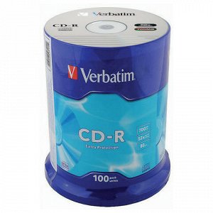 Диски CD-R VERBATIM 700Mb 52х 100шт Cake Box  43411
