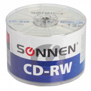 Диски CD-RW SONNEN 700Mb 4-12x Bulk КОМПЛЕКТ 50шт, 512578