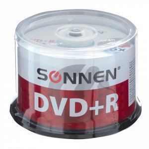 Диски DVD+R (плюс) SONNEN 4,7Gb 16x Cake Box КОМПЛЕКТ 50шт,