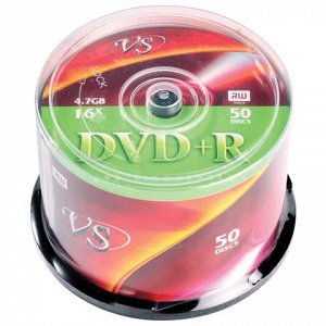 Диски DVD+R VS 4,7Gb 16x КОМПЛЕКТ 50шт Cake Box VSDVDPRCB500