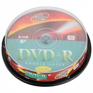 Диски DVD+R VS 8,5 Gb 8x КОМПЛЕКТ 10шт Cake Box двухслойный