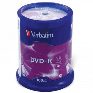 Диски DVD+R(плюс) VERBATIM 4,7Gb 16x 100шт. Cake Box 43551 (