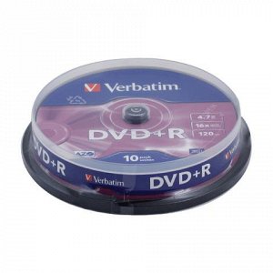 Диски DVD+R(плюс) VERBATIM 4,7Gb 16x КОМПЛЕКТ 10шт. Cake Box