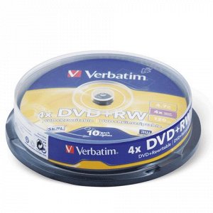 Диски DVD+RW(плюс) VERBATIM 4,7Gb 4x КОМПЛЕКТ 10шт Cake Box