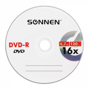 Диск DVD-R SONNEN 4,7Gb 16x бумажный конверт (1 штука), 5125