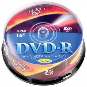 Диски DVD-R VS 4,7Gb 16x КОМПЛЕКТ 25шт Cake Box с поверхност