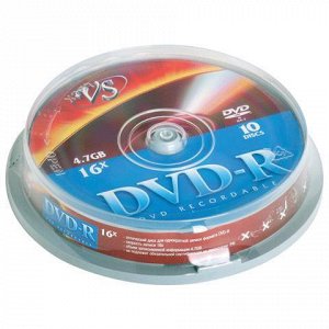 Диски DVD-R VS 4,7Gb КОМПЛЕКТ 10шт Cake Box VSCDRCB1001 (ш/к