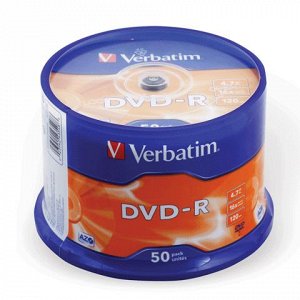 Диски DVD-R(минус) VERBATIM 4,7Gb 16x КОМПЛЕКТ 50шт Cake Box