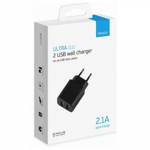 Зарядное устройство сетевое (220В) DEPPA Ultra, 2 порта USB,