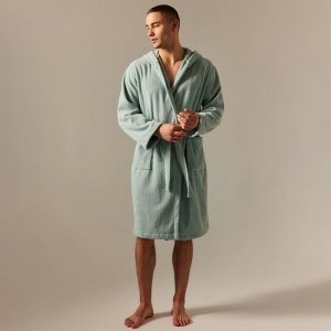 Халат махровый с капюшоном мужской S HOME: Basic "Аззура", 100% хлопок, 420 г/м2