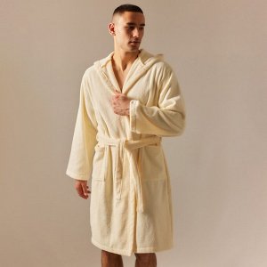 Халат махровый с капюшоном мужской S HOME: Basic "Айвори", 100% хлопок, 420 г/м2