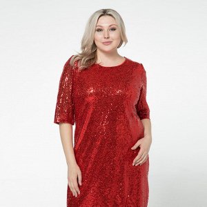 Платье, трикотаж, пайетки, красный, Красный
