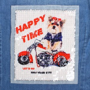 Пришивная аппликация с пайетками "Собака на мотоцикле", 21,2 х 18,5см