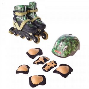 Комплект Ролики раздвижные+защита , пласт. рама , колеса PVC 64 мм, р.34-37, militree/black