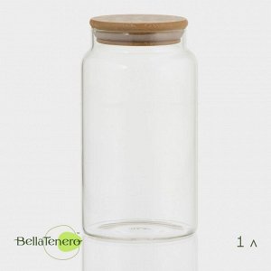 Банка для сыпучих продуктов Bella Tenero «Эко», 1 л, 9.5*18 см, с бамбуковой крышкой, стекло, прозрачная