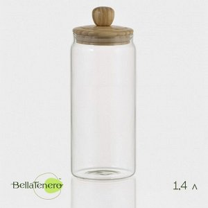 Банка для сыпучих продуктов Bella Tenero «Эко», 1.4 л, 10*25.5 см, с бамбуковой крышкой, стекло, прозрачная