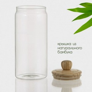 Банка для сыпучих продуктов Bella Tenero «Эко», 1.4 л, 10*25.5 см, с бамбуковой крышкой, стекло, прозрачная