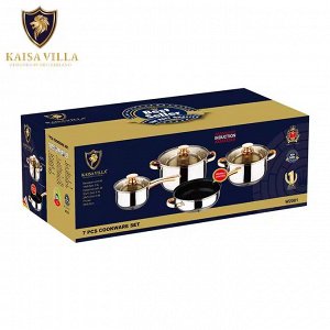 Набор кастрюль 7 предметов Kaisa Villa 1.9л, 3.4л, 5.8л Золото/Сереброй