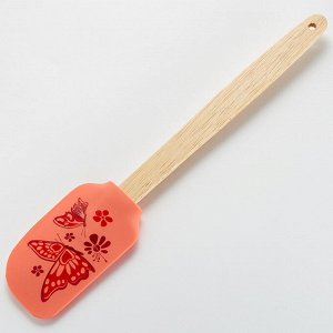 Лопатка 29,5 см силиконовая с деревянной ручкой ЗАБАВА РК-4101 "Бабочки" терракотовая