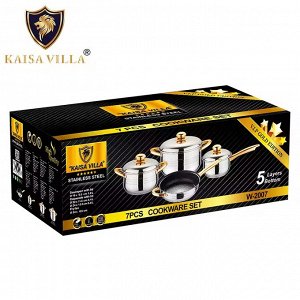 Набор посуды 7 предметов Kaisa Villa (1.9л, 3.4л, 5.8л) Золото/Серебро