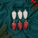 Украшение ёлочное &quot;Шишки ассорти классик&quot; (набор 6 шт) 7,5х3,5 см, красный белый