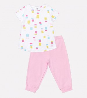 Пижама для девочки Crockid К 1536 цветные квадратики + нежно-розовый