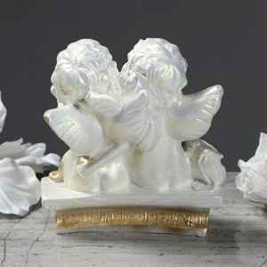 Статуэтка "Ангел на лавочке", цвет перламутровый, золотистое напыление, 11 см