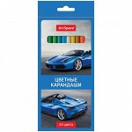Карандаши &quot;Машинки&quot; 24цв., заточен., картон. уп., европодвес