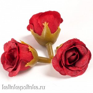 Цветы из ткани, цвет красный, р-р цветка ок. 2.5см, ножка ок. 0.8см