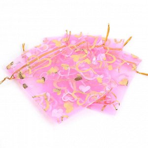 MS018-03 Мешочек из органзы Сердечки 10х12см, цвет розовый