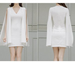 Белое мини платье с рукавами-крыльями. Корея.