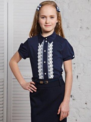Блузка Кулирка (хл-92,лайк-8%) Практичная темно-синяя школьная блузка для девочки из смесовой ткани - элвана (п/э - 59%, хлопок - 38%, эластан - 3%). Хорошо сидит, тянется. Рукава-фонарики можно регул