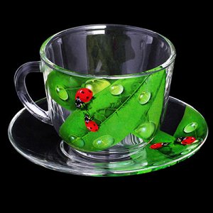 Чашка чайная стеклянная "Зеленый лист" 250мл, д9см, h6,5см,