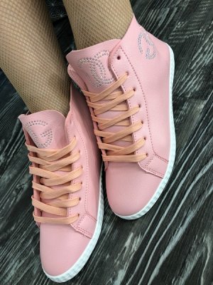 Высокие ботинки розовые на белой подошве A13 LSHI