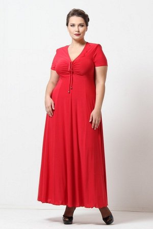 Красный Универсальное длинное платье с короткими рукавами. V - образный вырез горловины дополнен кулиской и может регулироваться по глубине. Такой фасон позволяет красиво выделить грудь и зрительно вы