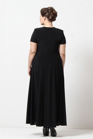 Черный Универсальное длинное платье с короткими рукавами. V - образный вырез горловины дополнен кулиской и может регулироваться по глубине. Такой фасон позволяет красиво выделить грудь и зрительно выт