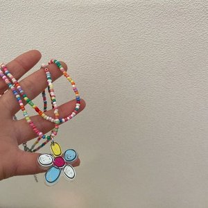 Ожерелье из бисера с подвеской в виде цветка,