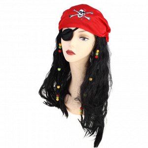Карнавальный парик «Пиратка в бандане», с косичками, 120 г, цвет чёрный