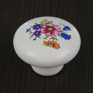 Ручка кнопка FLOWER Ceramics 017, d=32, керамическая, белая