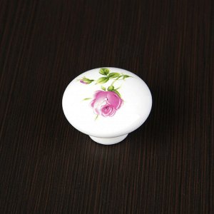 Ручка кнопка FLOWER Ceramics 004, d=38, керамическая, белая с рисунком