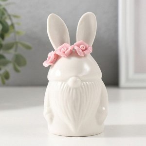 Фигурка керамика «Гномик белый с розами на шапке», 5.5x5.2x10.3 см